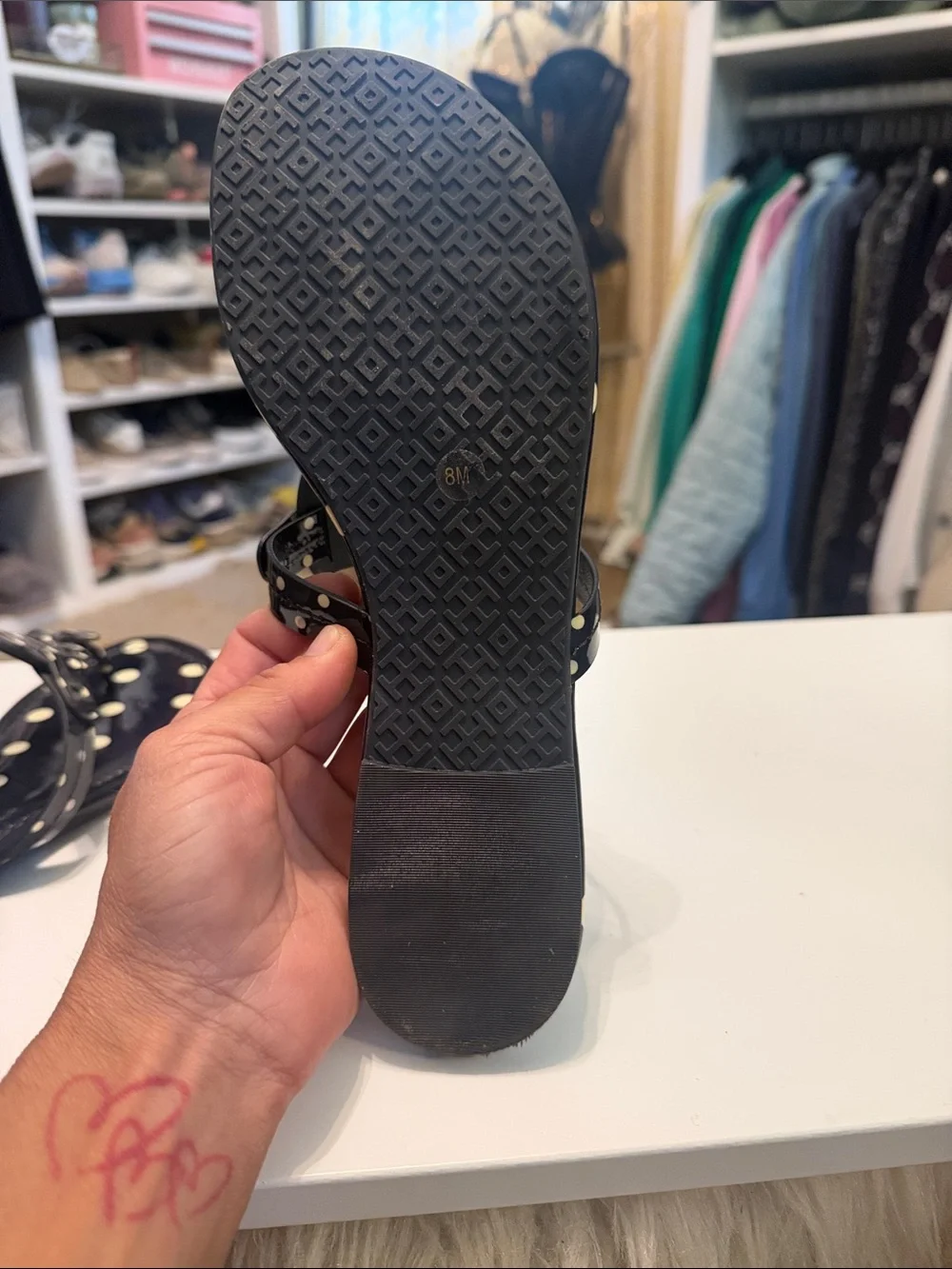 Tory Burch Navy Polka Dot Miller Sandals